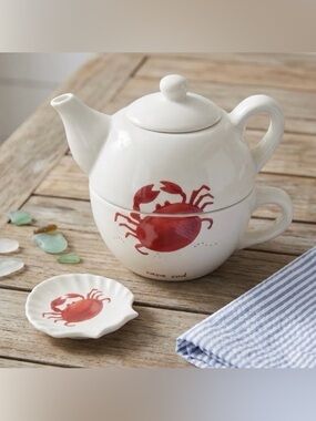 Nantucket Brand Cape Cod Crab Nesting Tea for One Teapot and Cup Mug Set